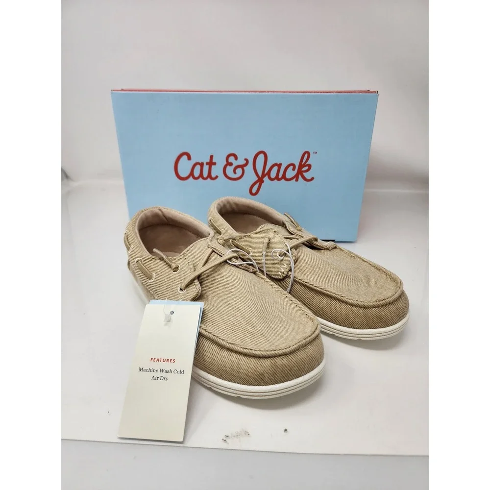 Cat & Jack Boys Boyd Boat Shoes Beige Canvas Casual Size 3